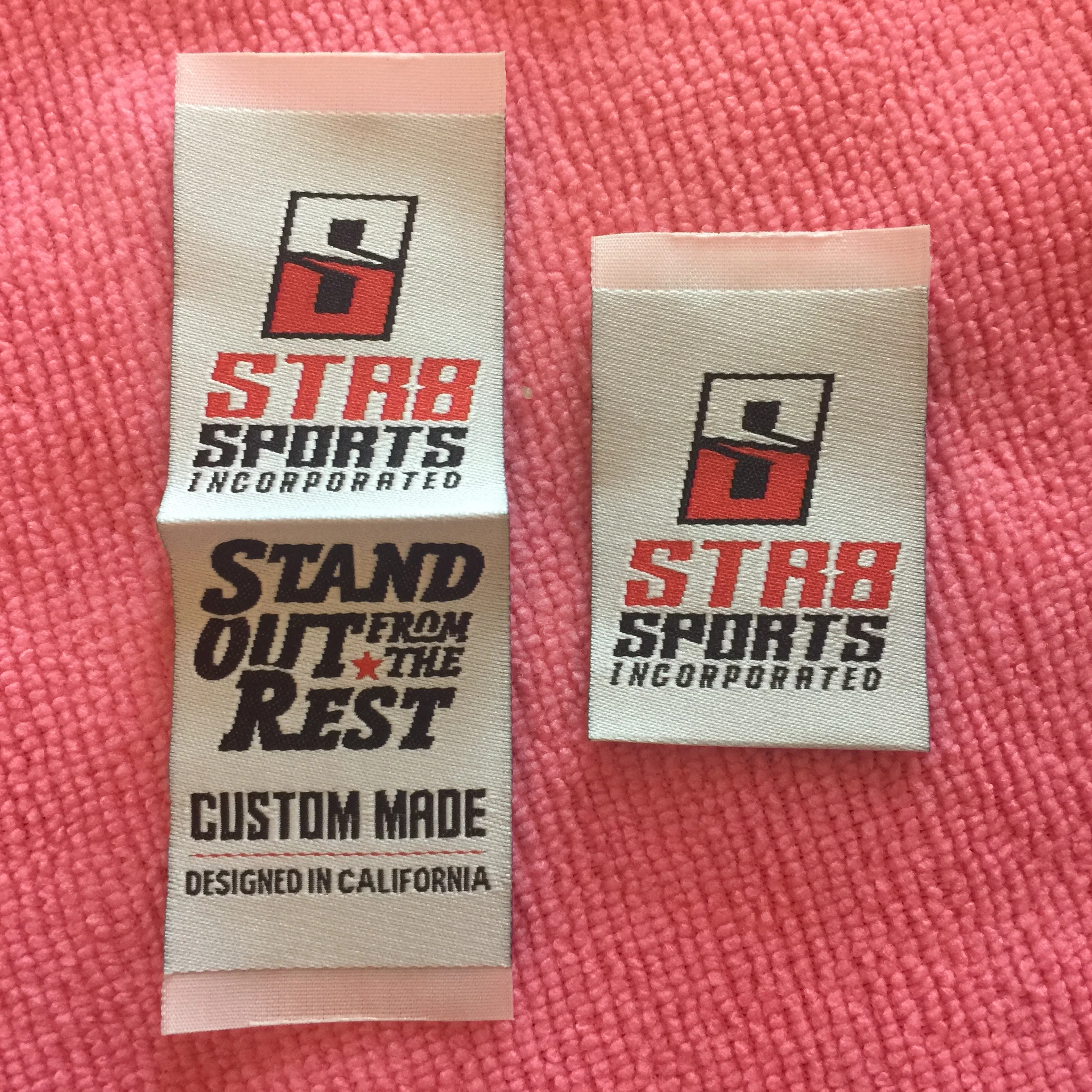 High density white taffeta woven label for golf apparel,washing care apparel label for neck