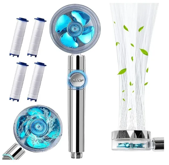 Strong Pressurization Spray Nozzle Water Saving Rainfall 360 Degrees Rotating With Small Fan Washable Hand-held Shower Head