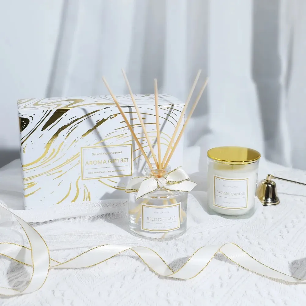 Decorative Scented Handmade Business Sale Custom Customizable Aromatherapy Jar Beeswax Glass Candle Reed Diffuser Set