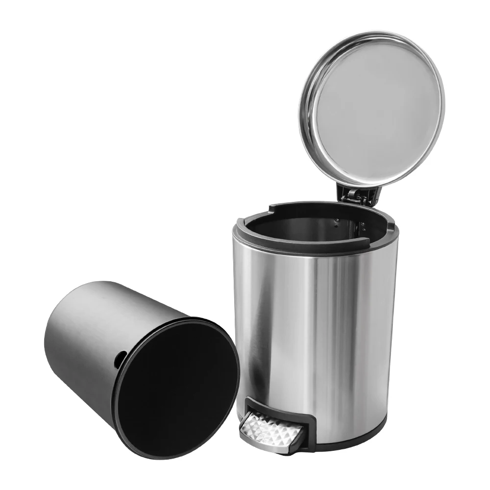 5L Bathroom Garbage Can Foot Pedal Stainless Steel Step Trash Bin for Bedroom Toilet, Kitchen, Waste Basket w