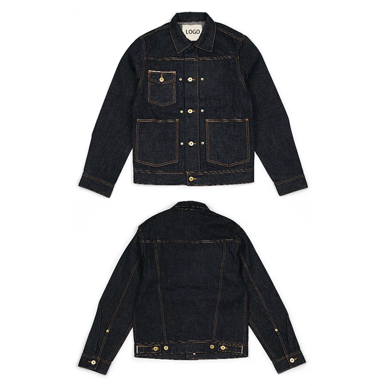 Male Vintage Heavy Washed Streetwear Boy Motorcycle Dark Blue Cowboy Coat Denim Jacket for Men