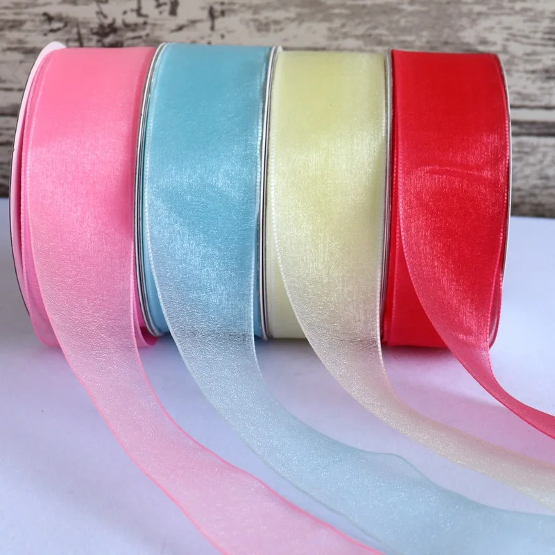 WY021 100% Polyester  Chiffon Silk Fabric Satin Ribbon for Gift Packaging