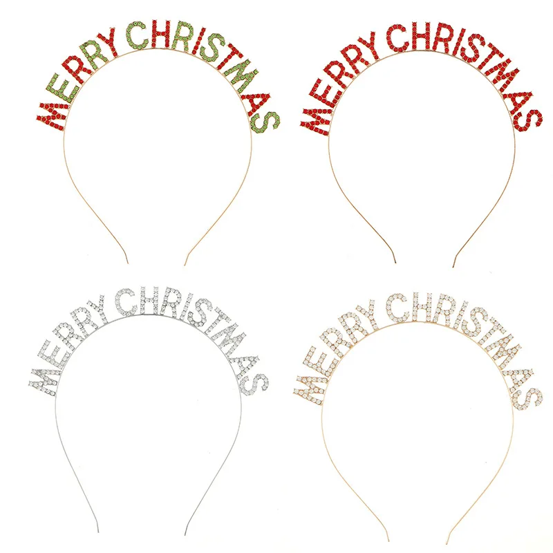 Holiday Tiara Crown Merry Christmas Happy New Year Winter Headband for Women Girls Lady Vibrant Colored Crystal Rhinestone party