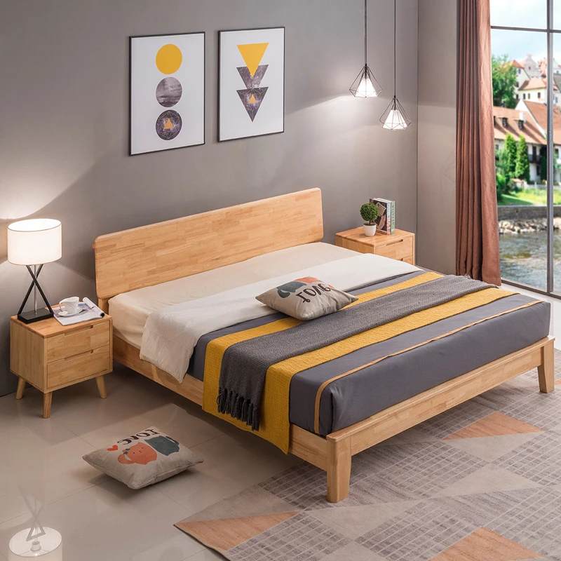 
Modern Teenagers Bedroom Furniture High Back Cushion Headboard Luxurious Adults Wooden Bed King Size 