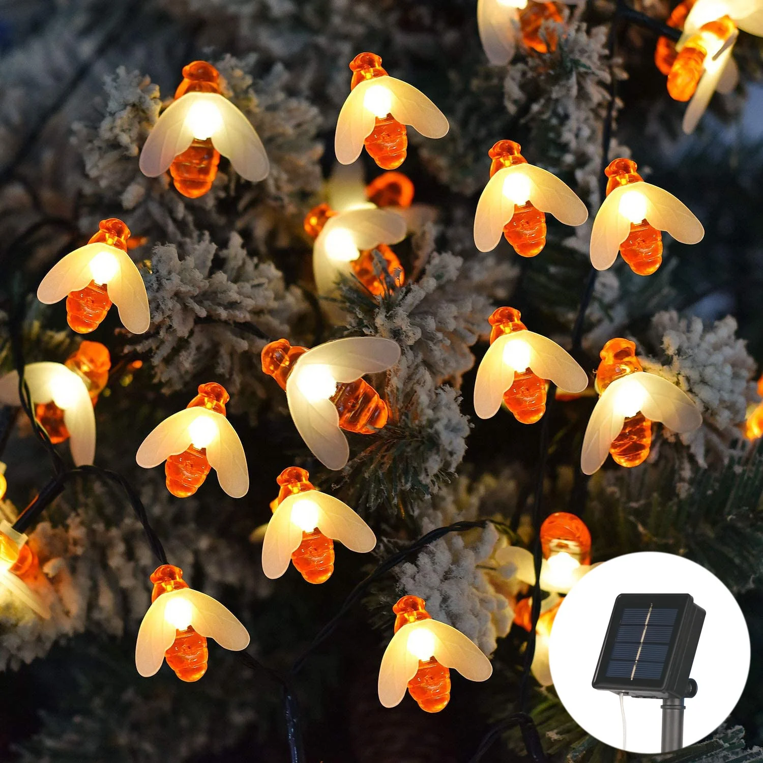 Solar Powered 20 30 50 100 LED  Outdoor Garden Patio Fairy Bee String Lights Chain For Christmas Holiday Party