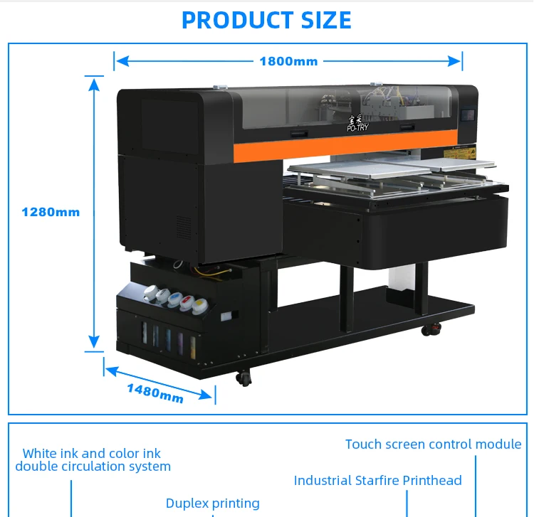 PO-TRY High Speed Industrial Used DTG Printer Large Format Durable Direct To Fabric Printers