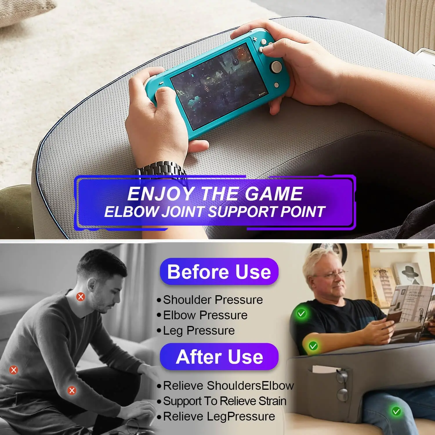 Other Function Big Fluffy Reading And Bed Arm Rest Pillows Relax Gaming Cushions Memory Foam Gaming Reading Pillow For Bed