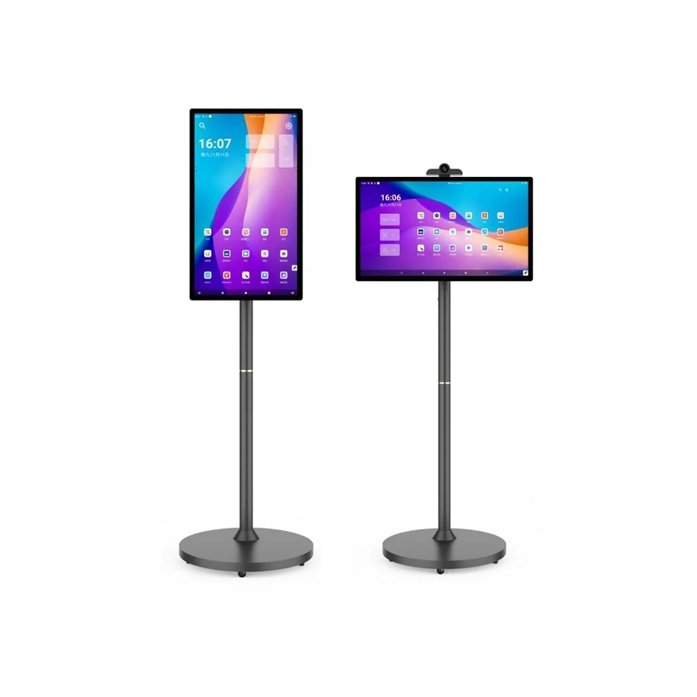 2024 brand new free moving with Battery wheels 21.5 23.8 27 32 inch Android touch screen totem Mobile Smart Screen with Camera