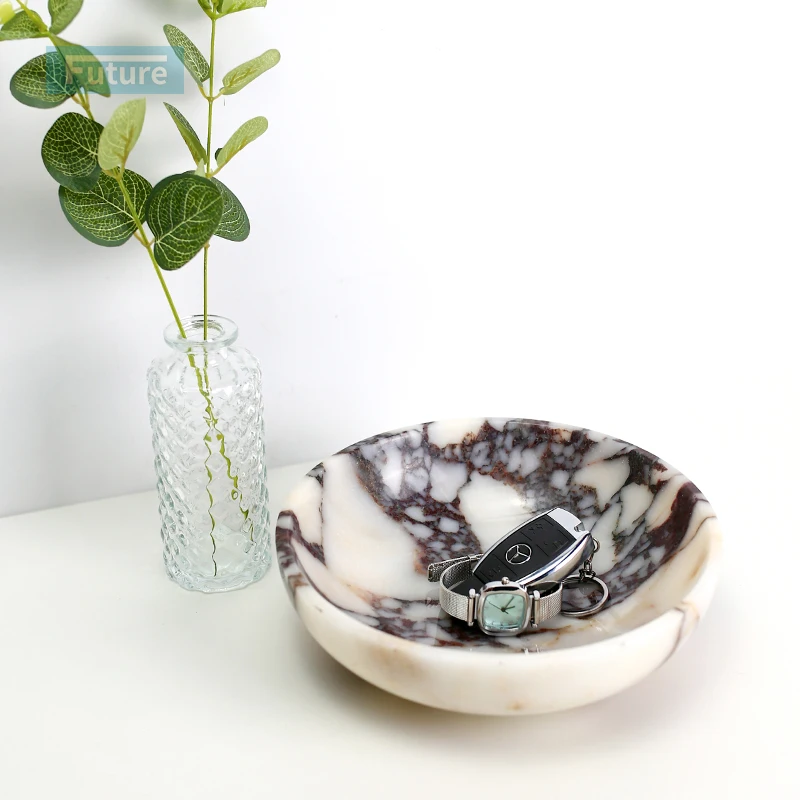 Luxury Marble Decorating Living Room Calacatta Viola Marble Bowl Customized Natural Marble Fruit Bowl For Home Decoration