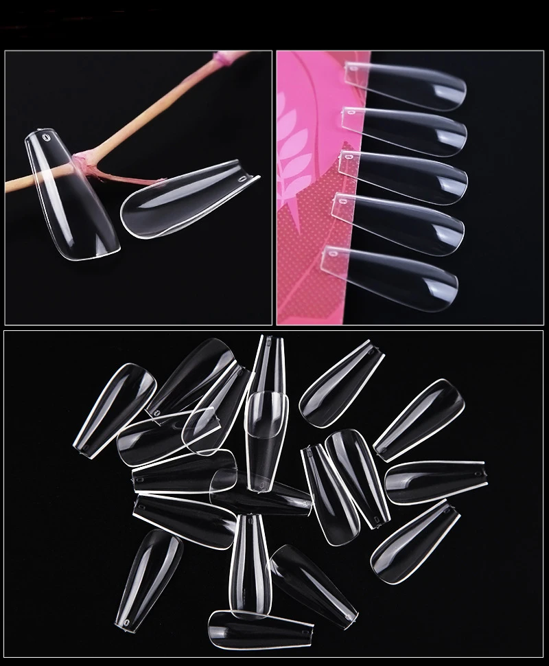 2022 Wholesale 500pcs Long Artificial False Stilleto Nails Tips Coffin Shaped for Nail Art and Nail Painting Manicure
