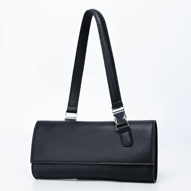 Guangzhou factory custom logo underarm shoulder bag fashion design black smooth handbags for women luxury style ladies purse