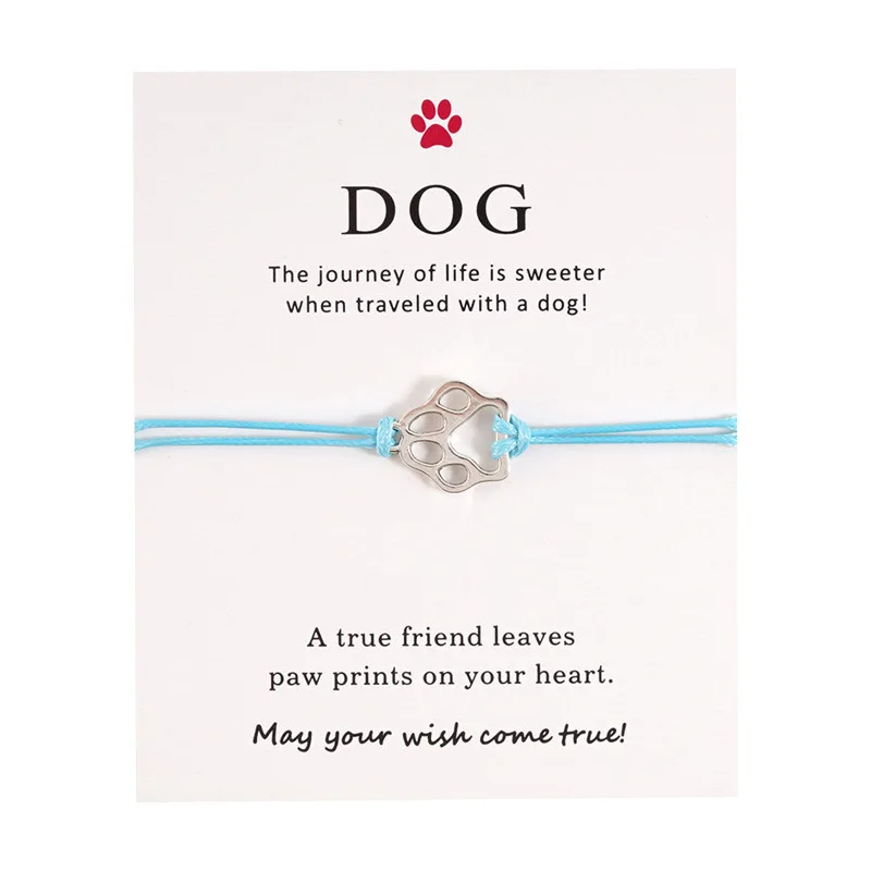 Wholesale Wax Woven Adjustable String Bracelet Fashion Dog Paw Charm Blessing Card Bracelet For Promotional Gifts