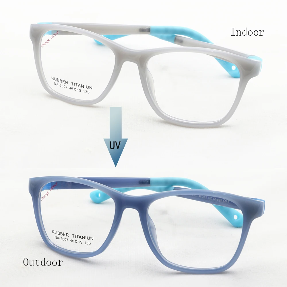 Tr90 Rubber Flexible Colorful Uv Photochromic Glasses Frames No Screw Removable Changing Colors Kids Optical Eyeglasses Frame