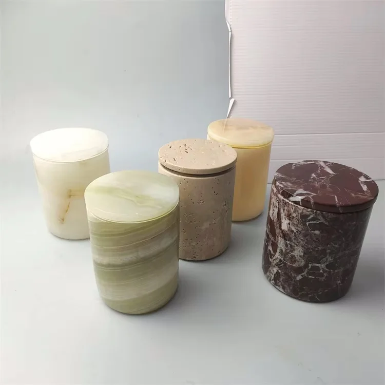 Colorful Source Wholesale Natural Home Decor Holiday Gift Hot Christmas Agate Marble Travertine Candle Jar