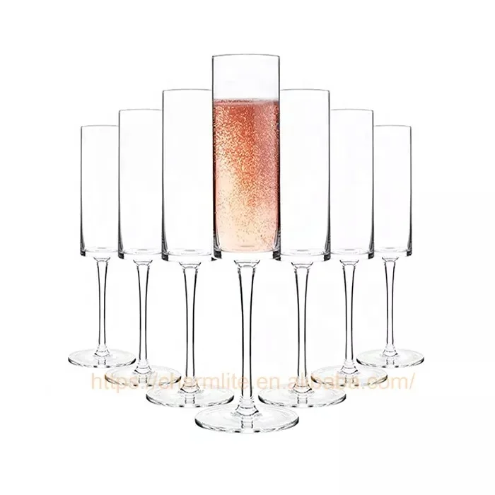 6oz Crystal Clear Champagne Glasses Flute Plastic Goblet Lightweight Cylinder Champagne Glasses For Wedding