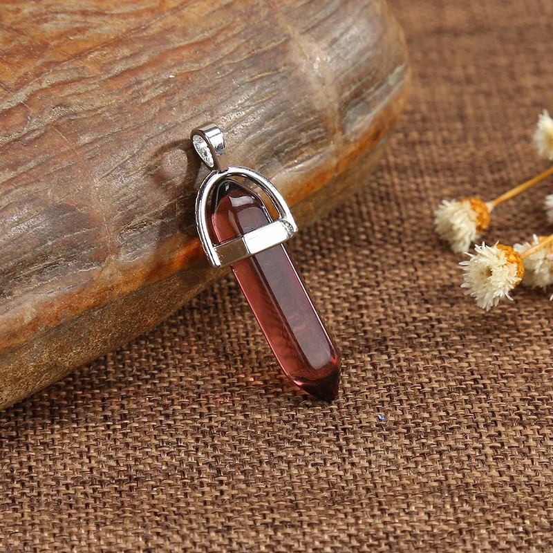 Natural stone glass crystal white hexagonal column double pointed bullet Pendant DIY Jewelry Earrings Necklace
