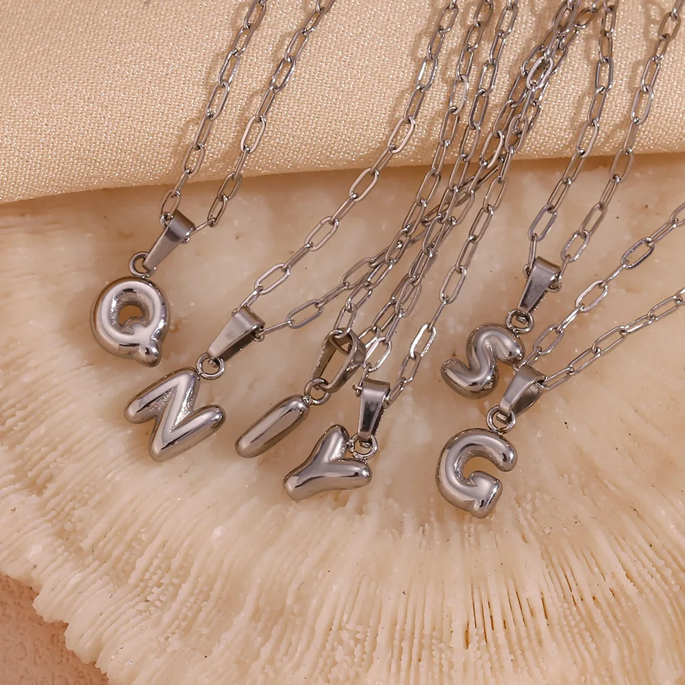 Bubble Initial Necklace Letter Alphabet Necklace Stainless Steel 18K Gold Plated Jewelry for Women bijoux collier pour femme