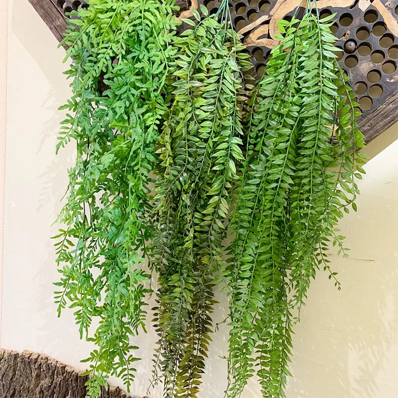 LDPE Garden Fern Leaf Vertical Outdoor Plant Plastic Rattan Wall Foliage Decoration Backdrop Hanging Green Artificial Grass