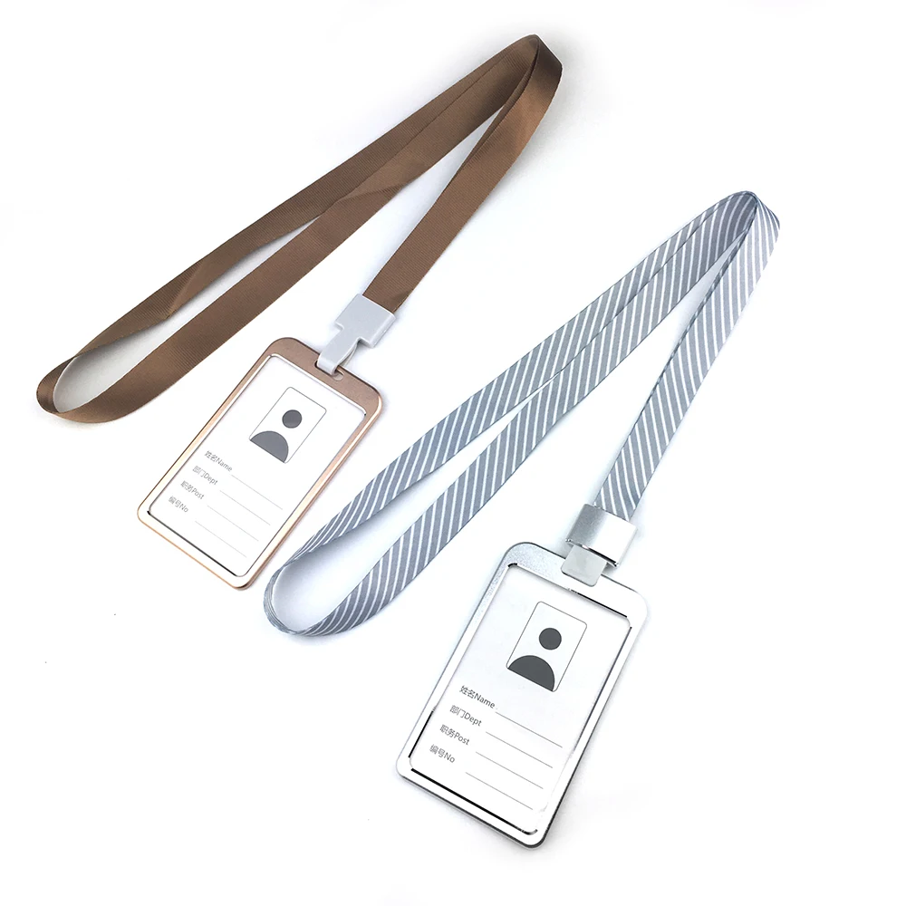 Держатель для удостоверения личности из алюминиевого сплава значки и держатель именных знаков с вертикальным шнурком полиэстера на заказ