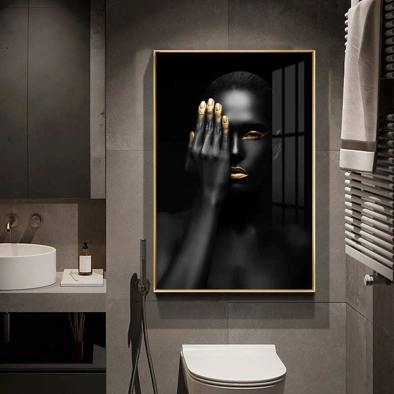 Black Gold African Modern Black Beauty Nordic Glass Luxury african Woman Crystal Porcelain wall painting