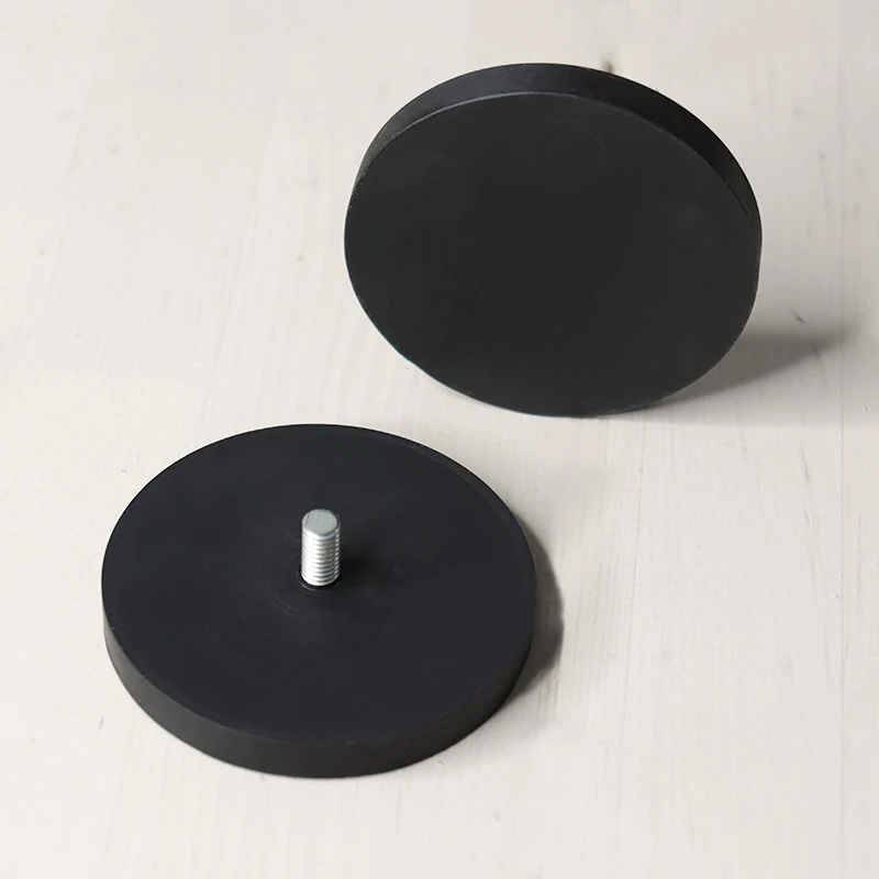 Strong Pulling Force Magnetic Materials Coated Rubber Pot Magnet With Thread