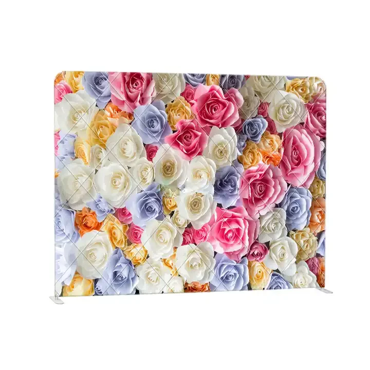 7.6x7.6 ft Roses Set Double Sided Aluminum Tension Fabric Photo Booth Backdrops Easy Install for Party Customized Pattern