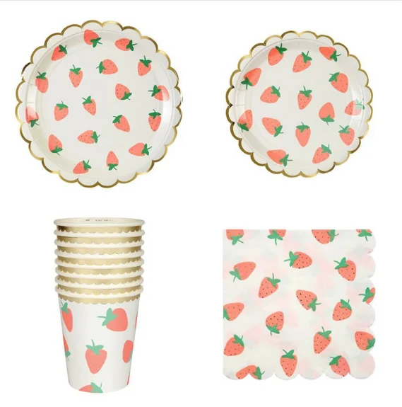wholesale Birthday/party/festival celebration round plate Party dinner set lemon strawberry disposable paper cup paper tray set