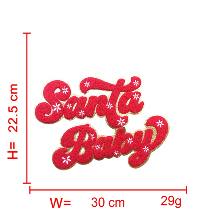 New Design Big size Iron on Gold Gliter Santa Baby Snowman Christmas Chenille Patch