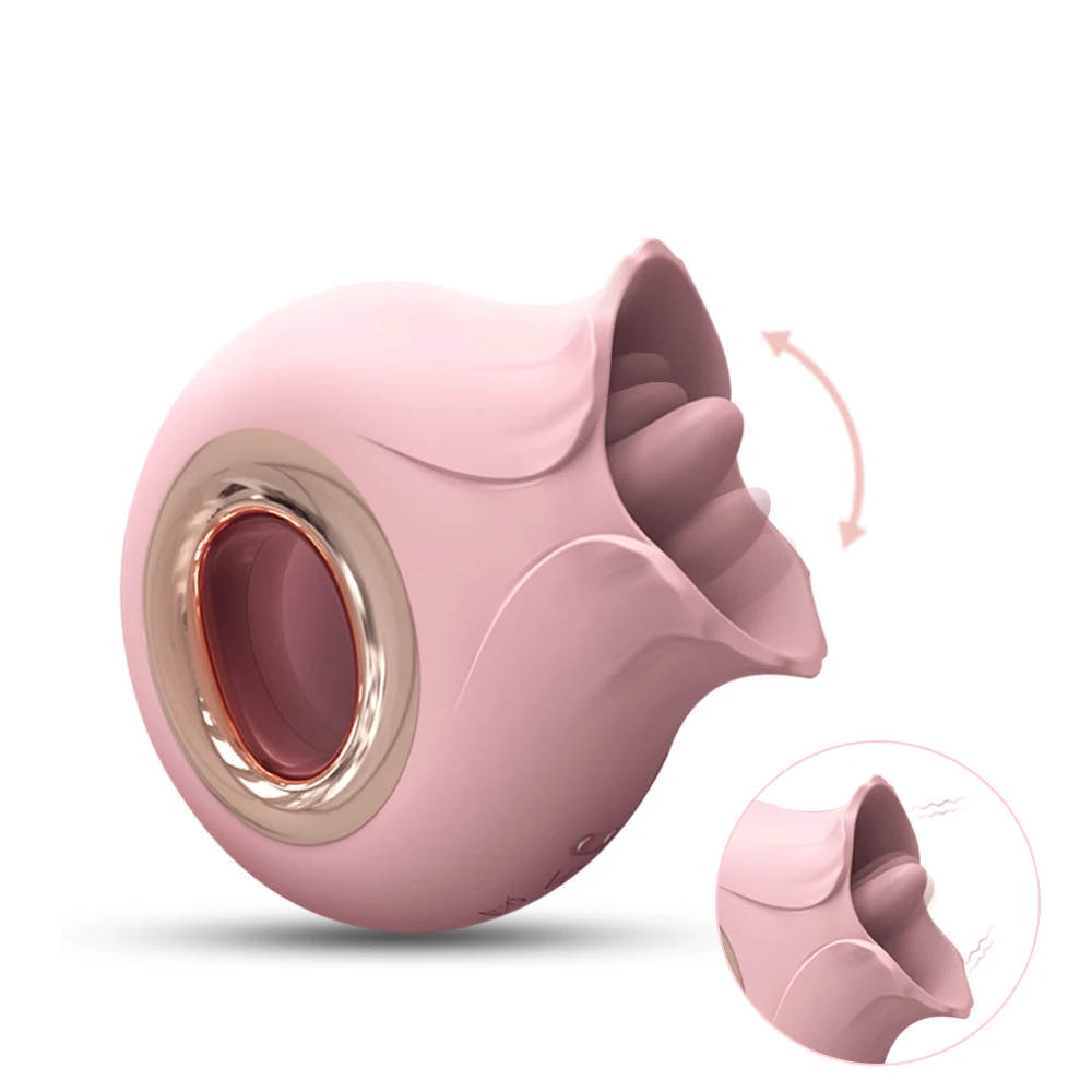 Luxury Rose Shape Tongue Licking Vibrator Magnetic Charging Waterproof Silicone Pink Women Rose Vagina Vibrator for her