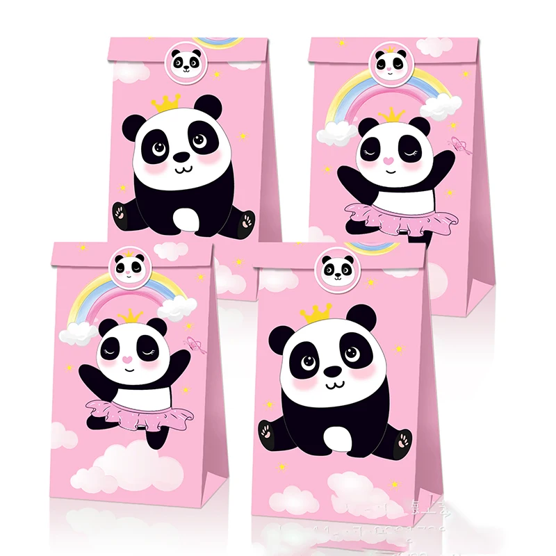 Pink Girl Panda Gift Paper Bag Cute and Beautiful Panda Animal Party Candy Storage Gift Kraft Paper Packaging Paper Bag