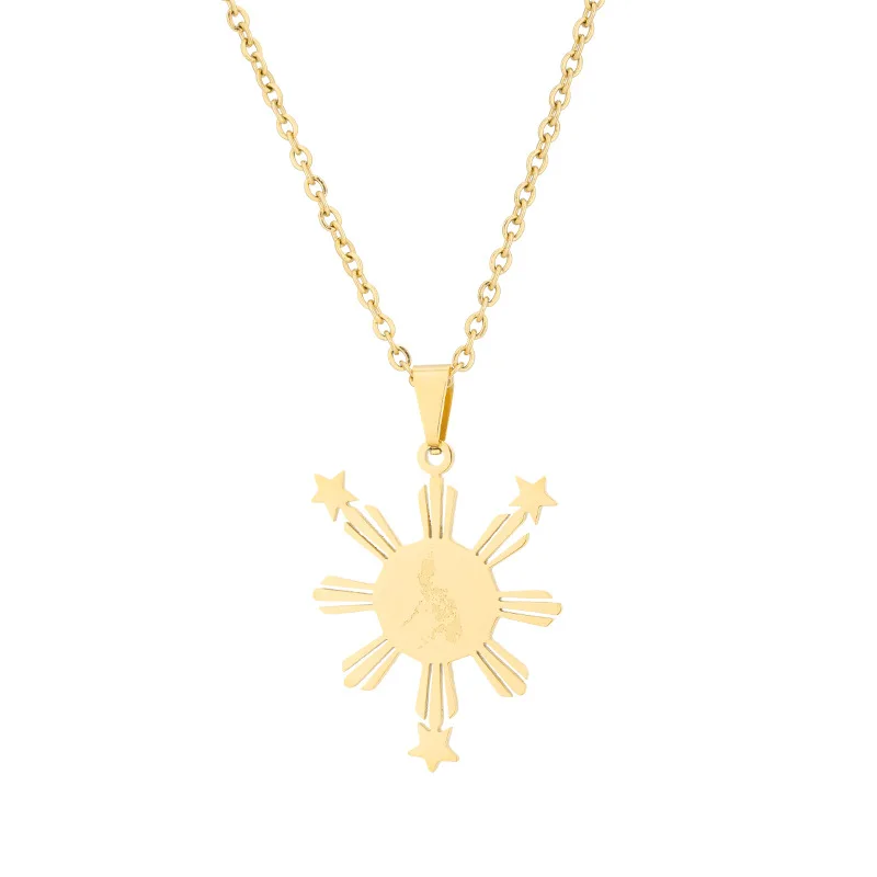 Filipino Pride Jewelry Stainless Steel Philippines Sun Charm Pendant Necklace No Fade Philippine Sun Necklace