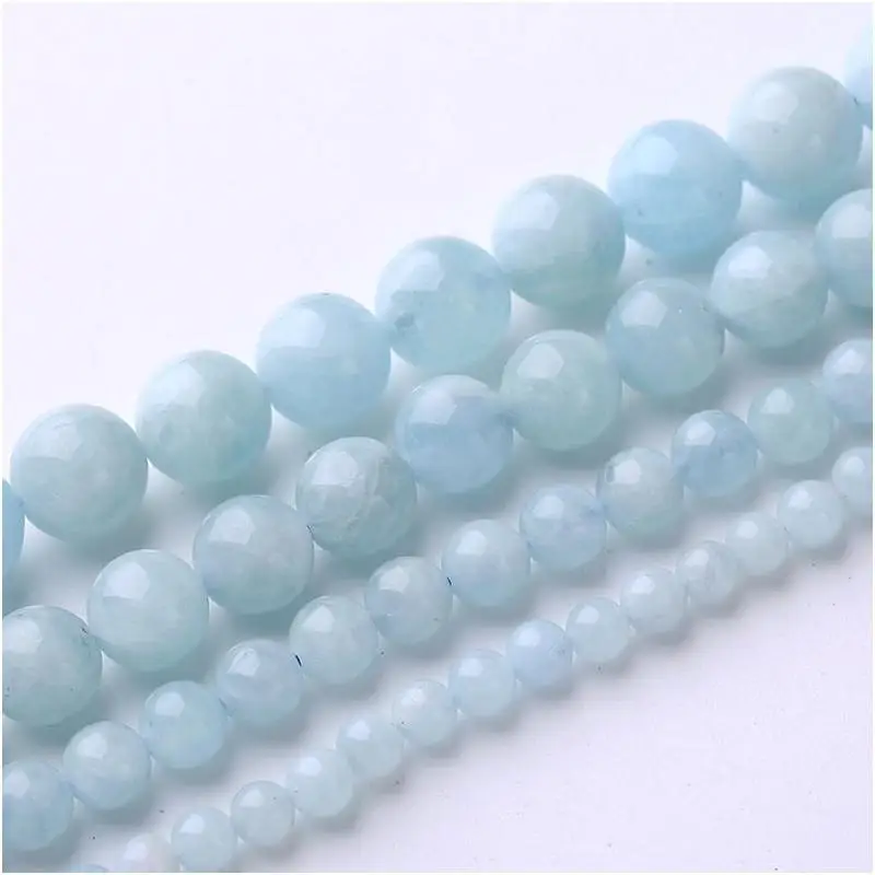 Natural aquamarine round  loose beads For Jewelry Making Beaded Chain Necklace Stone Assorted Bead