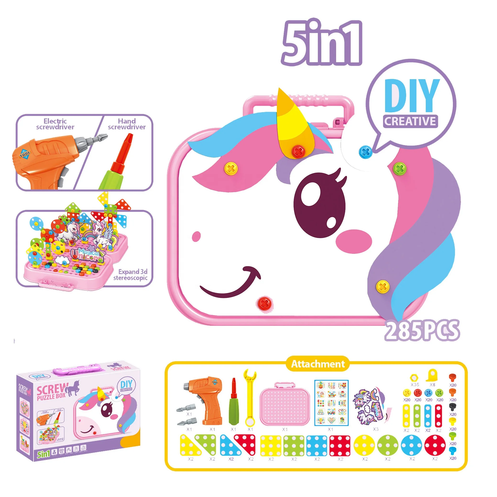 STEM Toys Building Set 3D Screw Puzzle Box with Screwdriver Tool DIY Assembly Creative Mosaic Drill Set for Kids