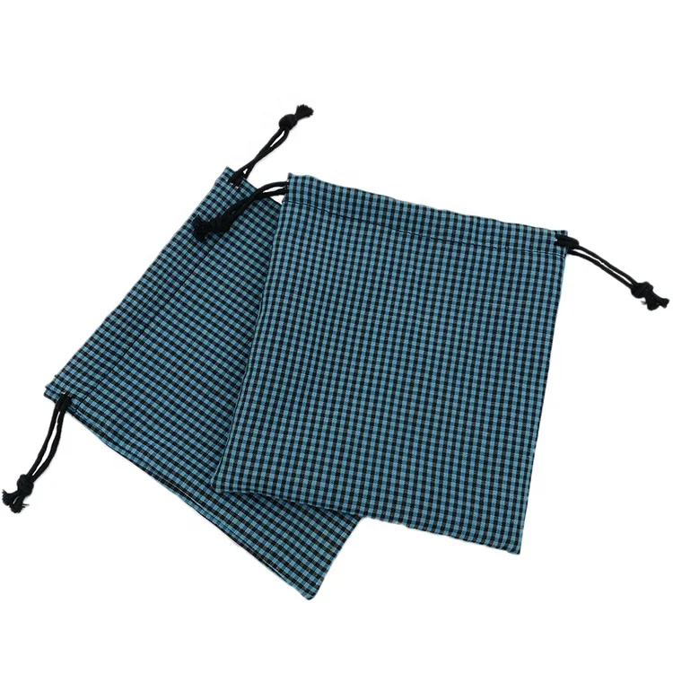 New hot selling products printed grid pattern drawstring gift jewelry cotton bags wholesale
