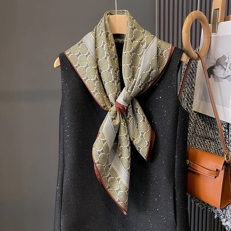 90cm Twill Silk Scarf Shawl Luxury Brand Belts Saddles Print Square Scarf Women Hijabs Bandana Foulard Neckerchief Head Scarves