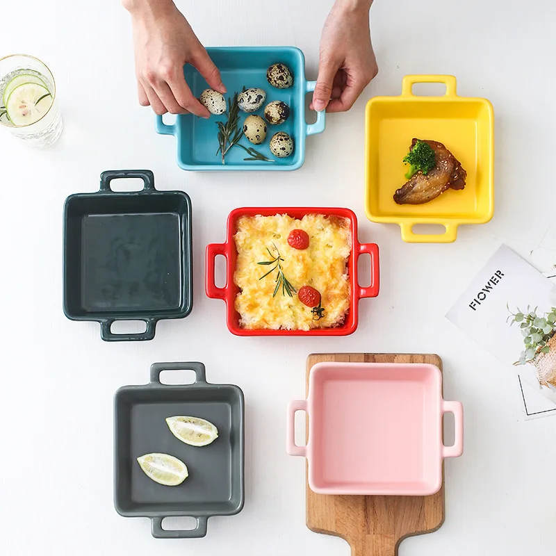 Nordic cutlery ceramic amphorae square creative baking dish cheese home microwave oven baking dish