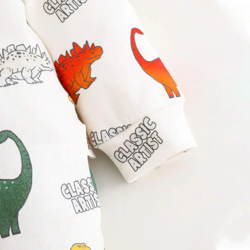 Unisex Dinosaur Romper for Newborns Organic Knitted Cotton Long Sleeve Full OEM Service White Boutique Baby Clothes for Spring