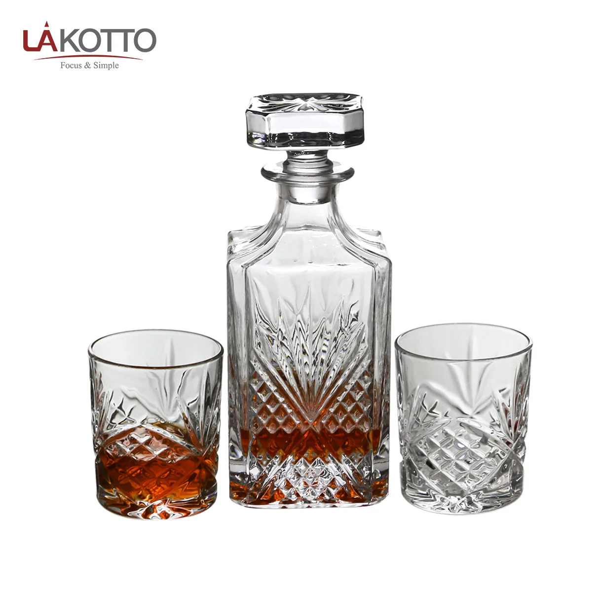 Уникальный дизайн 25 унций Хрустальный графин для ликера и виски 2 старых бокала коктейлей