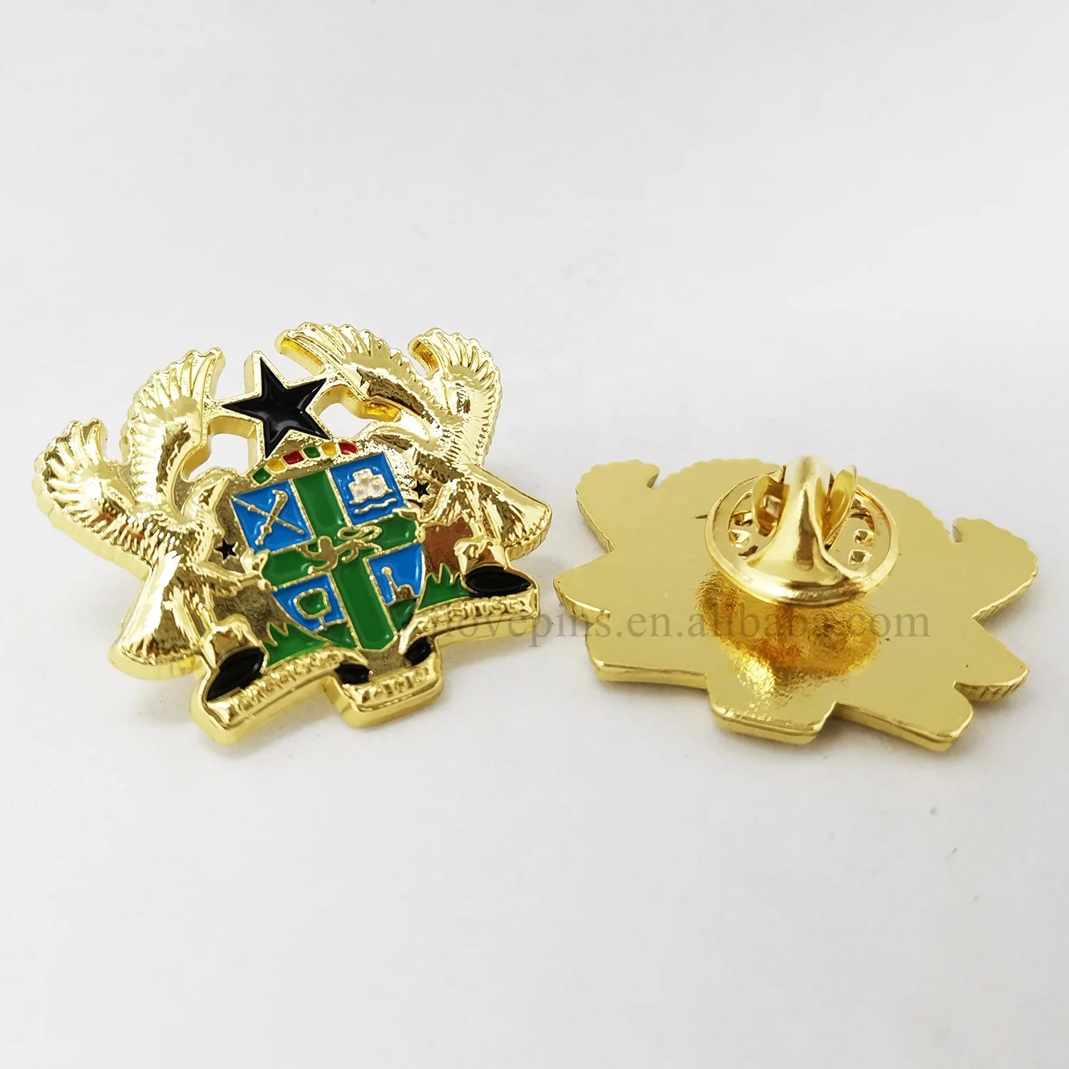 Ghana Coat Of Arm Gold Plating Zinc Alloy Metal Badges With safety pin on back