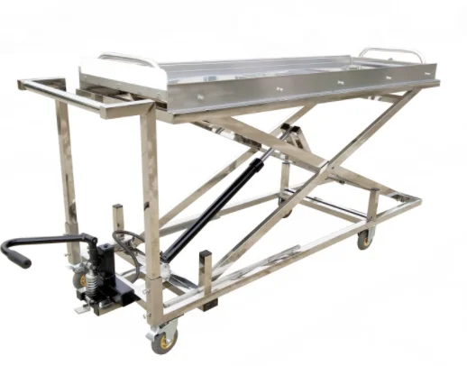 Ginee  Medical Electric hydraulic single scissor lift with tray 304 stainless steel corpse trolley for  Funeral use