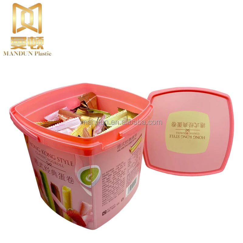 Mandun Yogurt Ice Cream Snacks Candy Popcorn Cookie Containers with Lid and Hand Shank in Mold Label Plastic Box Food Customized