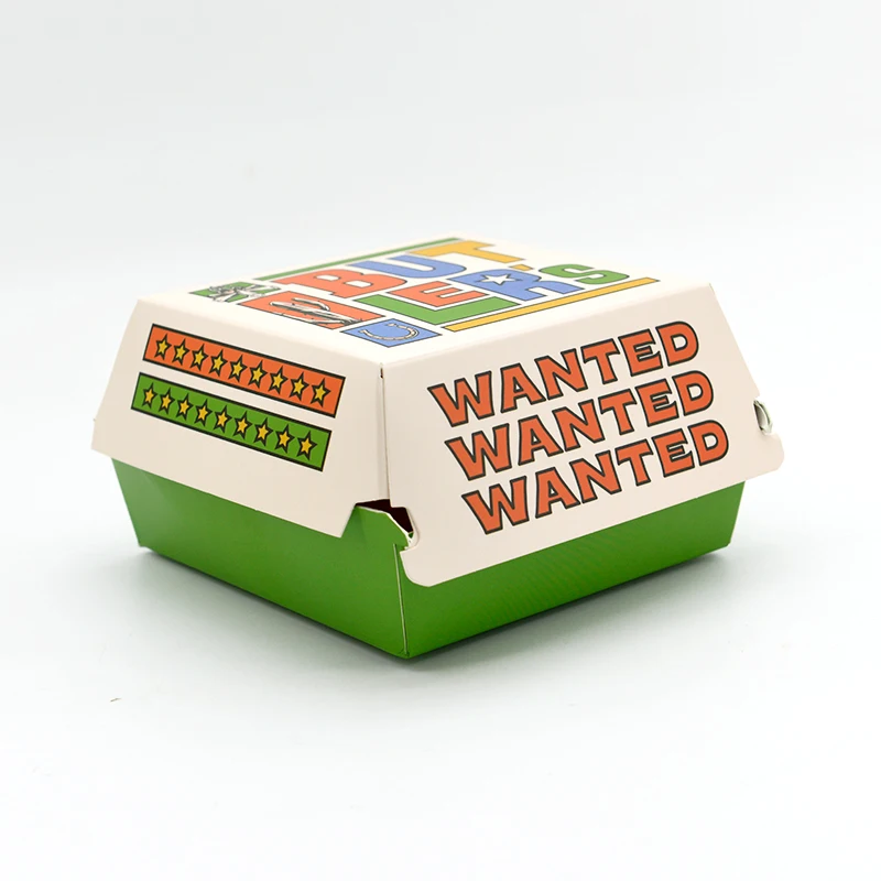 Customized OEM Fast Food Packaging CMYK Printed White mini bagasse burger box