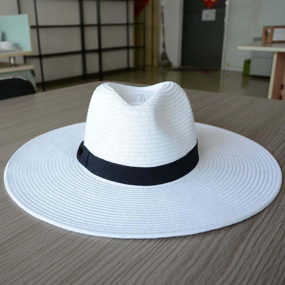 Handwoven Crocheted Woven White Paper Straw Hats Summer Beach Wide Brim Women Fashion Hats