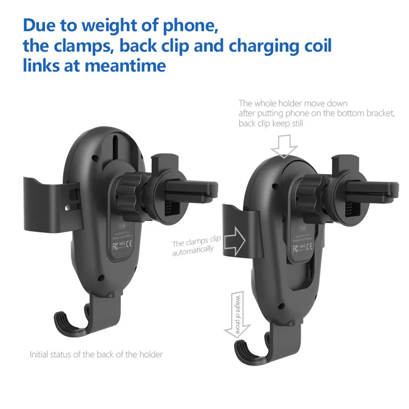 Amazon Top Seller 2022 New Arrival 15w Qi Fast Charging Gravity Mobile Phone Holder Car Wireless Charger