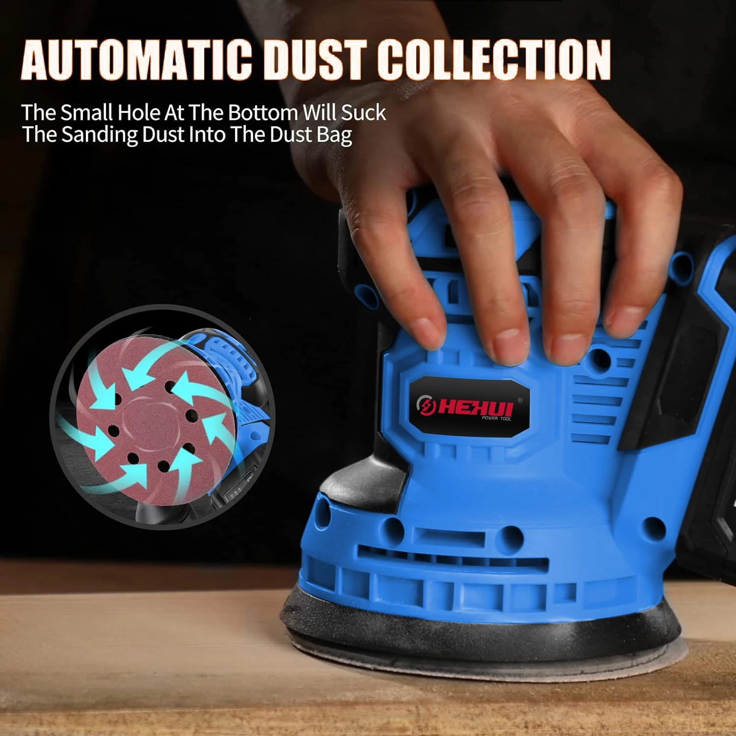 Hehui 20V 125Mm Wood Brush Floor Drywall Sanding Tools Cordless Sander Battery Mini Random Orbital Sander