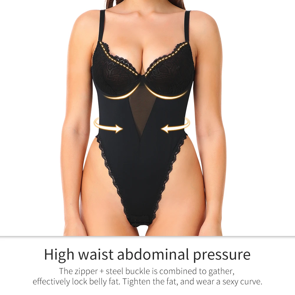 Backless Body Shaper Bra Bodysuits Seamless Shapewear for Women Plus Size Built in Bra Body Shaper with Open Crotch Underwear