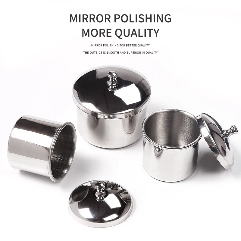 3 Pcs/set Nail Crystal Cup Silver Stainless Steel Clean Cup With Lid Storage Acrylic Nails Powder Liquid Dappen Dish