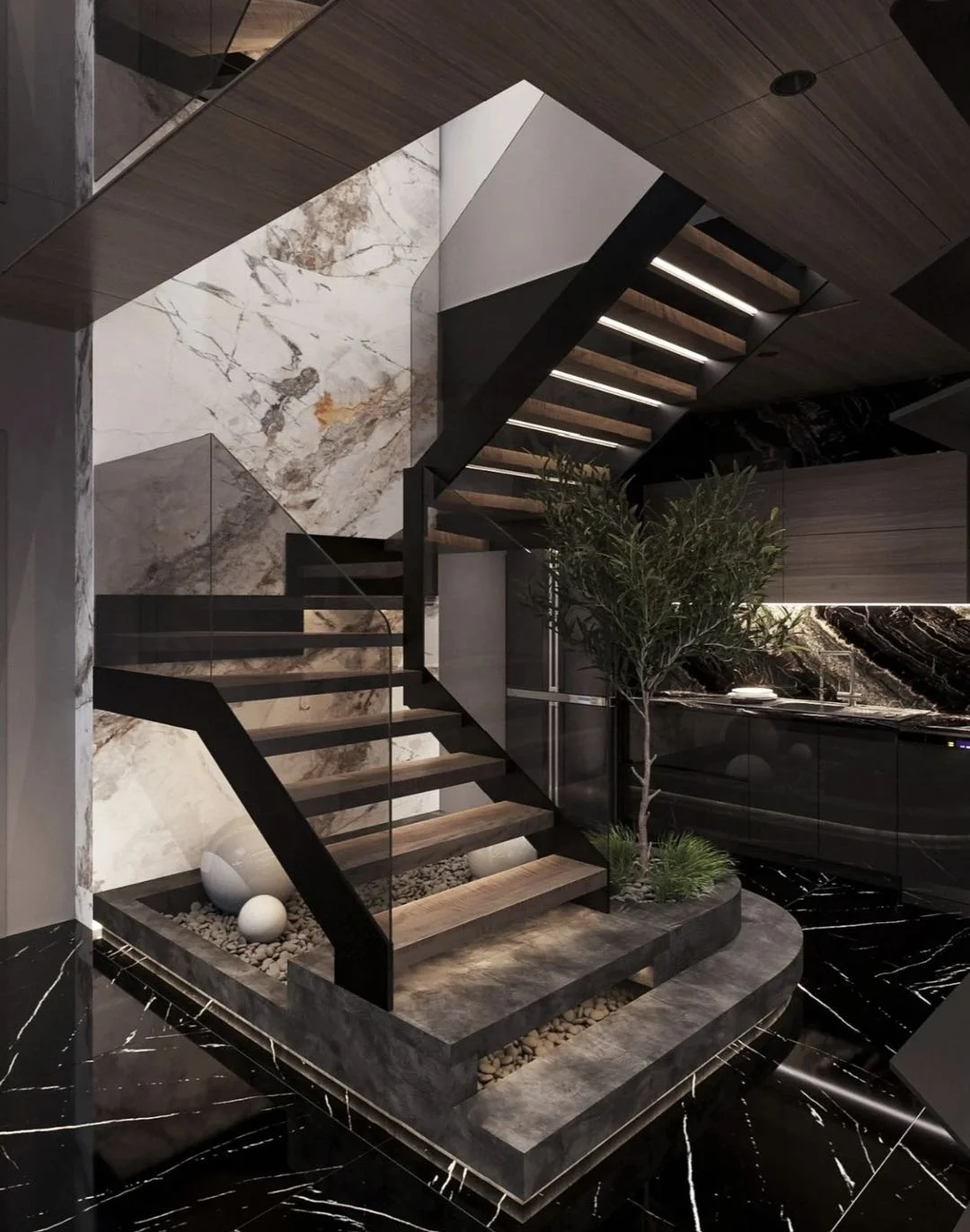 Double Plate Stainless Steel Stair Stringer Wood Stair Tread Indoor Railing Glass