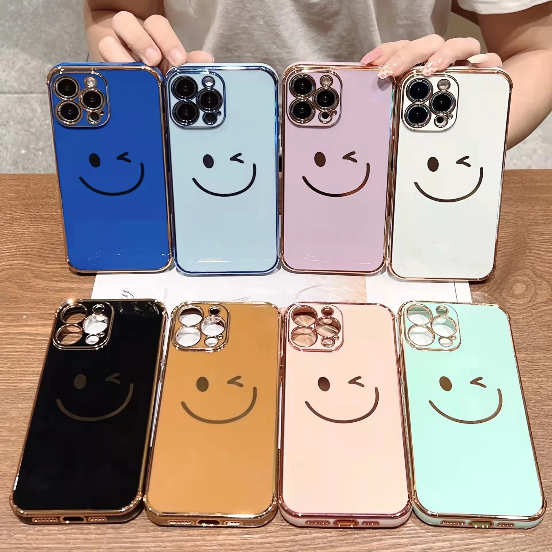 Smiley Plated Luxury Face for iPhone 11 12 13 Max Mini Case Smile Side Print Smart Phone Cases Smiling for iPhone Case Smile