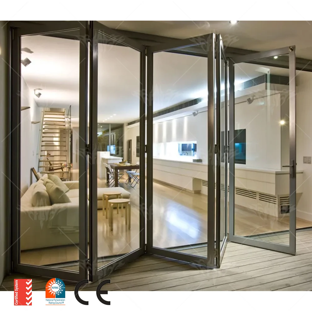 Outdoor Balcony Frameless Glass Folding Door Interior Al Bi-fold Glass Partition Wall Panoramic Indoor Sliding Accordion Door